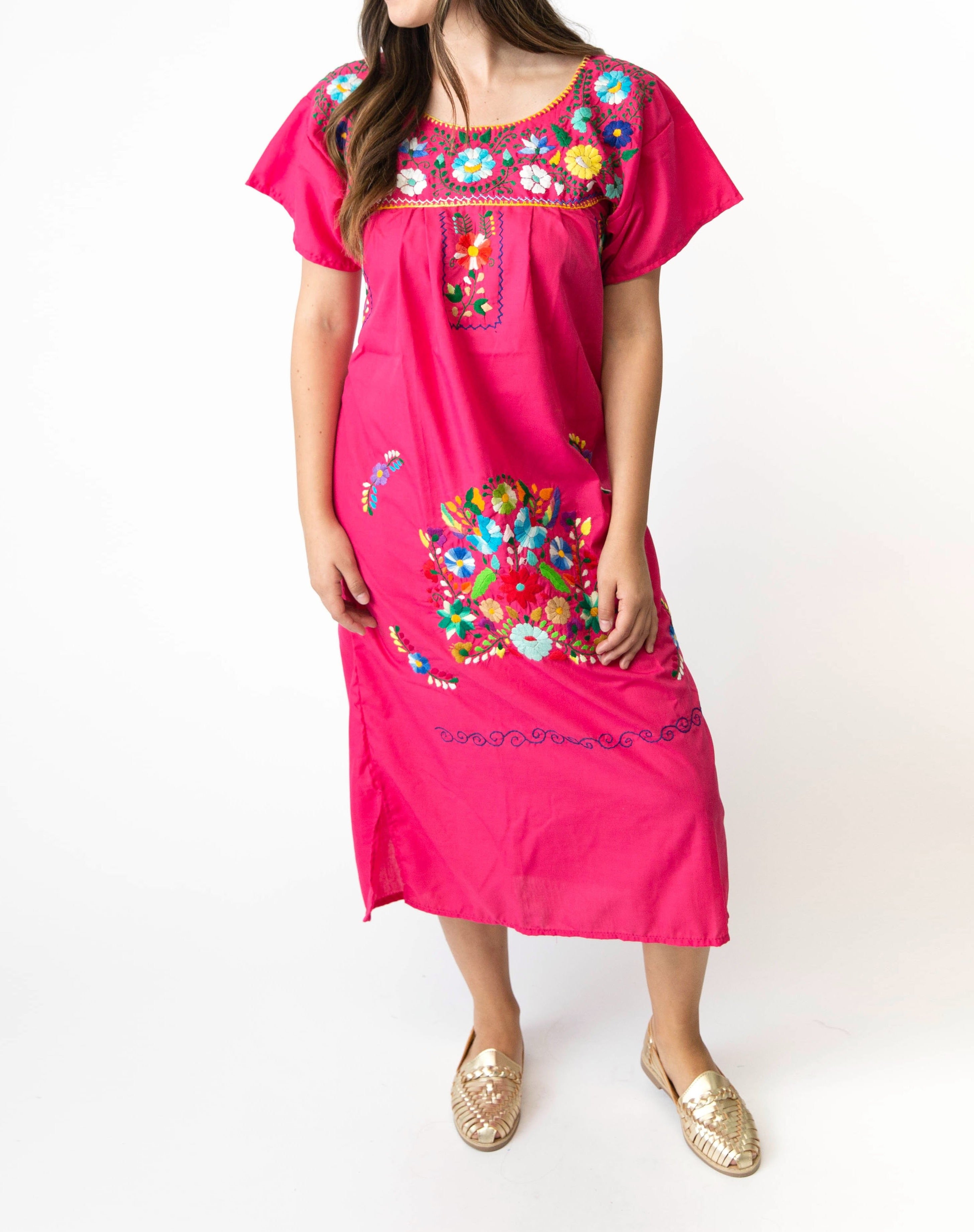 SIDREY Mexican Embroidered Pueblo Dress - Pink